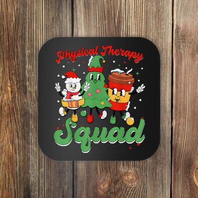 Retro Therapy Squad Christmas Tree Snowman Coffee Latte Coaster