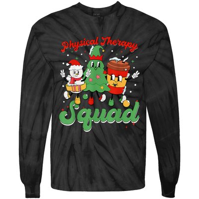 Retro Therapy Squad Christmas Tree Snowman Coffee Latte Tie-Dye Long Sleeve Shirt