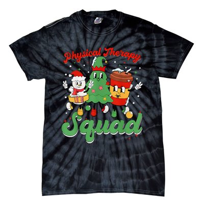 Retro Therapy Squad Christmas Tree Snowman Coffee Latte Tie-Dye T-Shirt