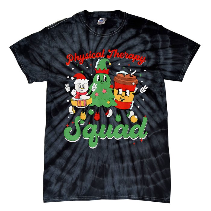 Retro Therapy Squad Christmas Tree Snowman Coffee Latte Tie-Dye T-Shirt