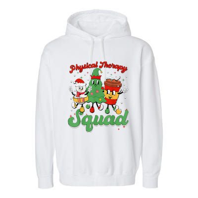 Retro Therapy Squad Christmas Tree Snowman Coffee Latte Garment-Dyed Fleece Hoodie