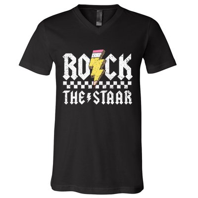 Rock The Staar Motivational Testing Day For Teacher Student V-Neck T-Shirt