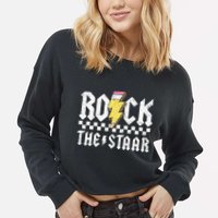Rock The Staar Motivational Testing Day For Teacher Student Cropped Pullover Crew