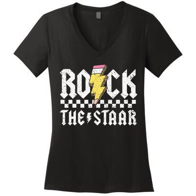 Rock The Staar Motivational Testing Day For Teacher Student Women's V-Neck T-Shirt