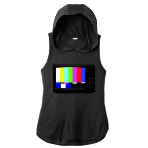 Retro TV Screen Colored Lines Ladies PosiCharge Tri-Blend Wicking Draft Hoodie Tank