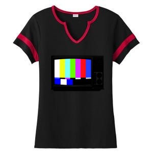 Retro TV Screen Colored Lines Ladies Halftime Notch Neck Tee