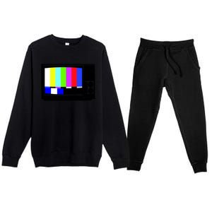 Retro TV Screen Colored Lines Premium Crewneck Sweatsuit Set