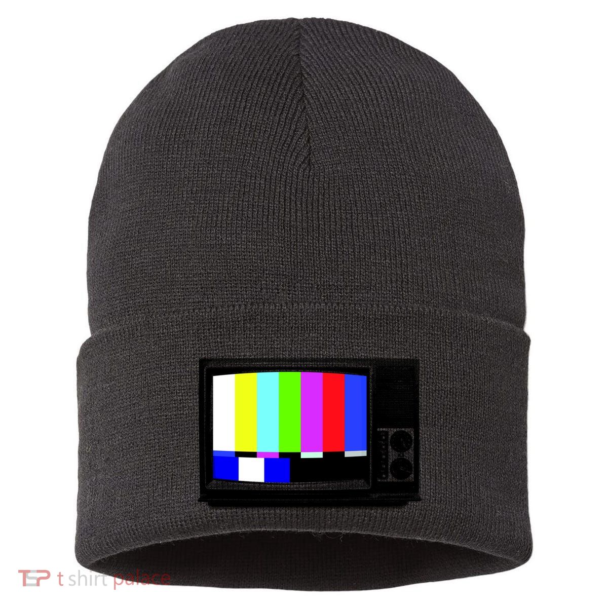 Retro TV Screen Colored Lines Sustainable Knit Beanie