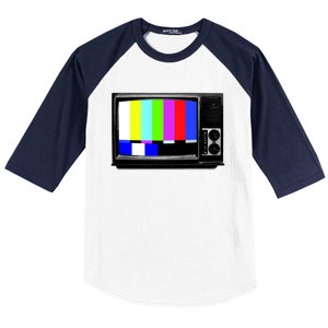 Retro TV Screen Colored Lines Baseball Sleeve Shirt