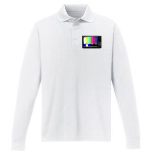 Retro TV Screen Colored Lines Performance Long Sleeve Polo