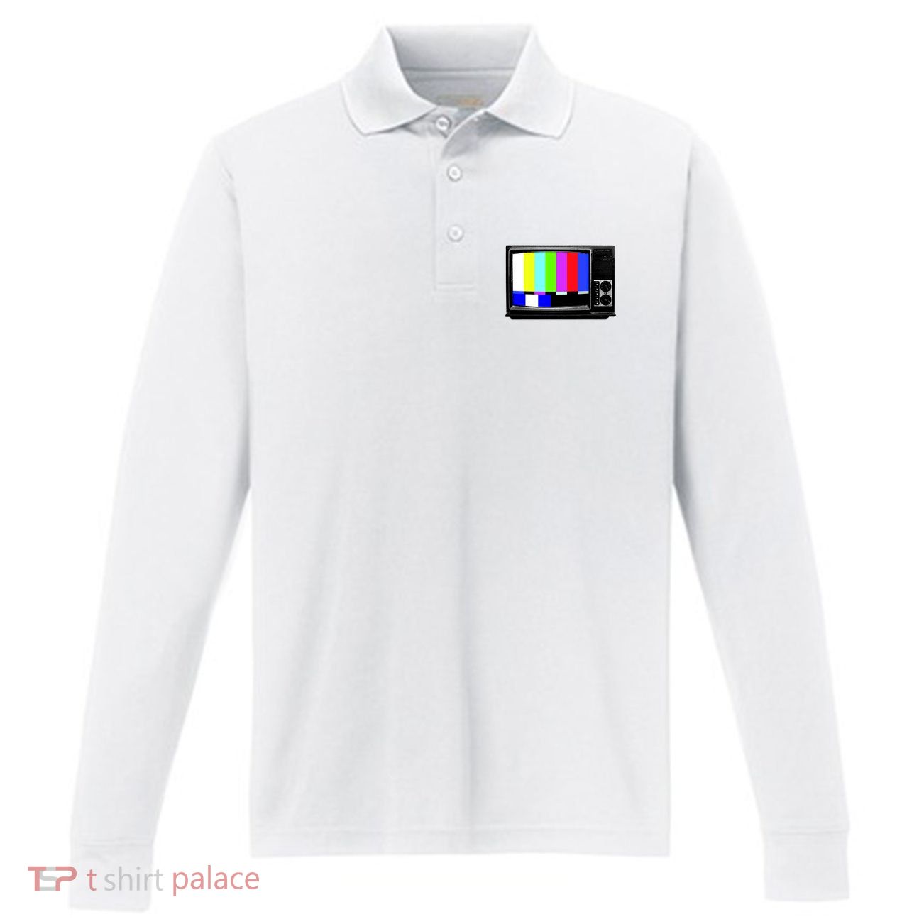Retro TV Screen Colored Lines Performance Long Sleeve Polo