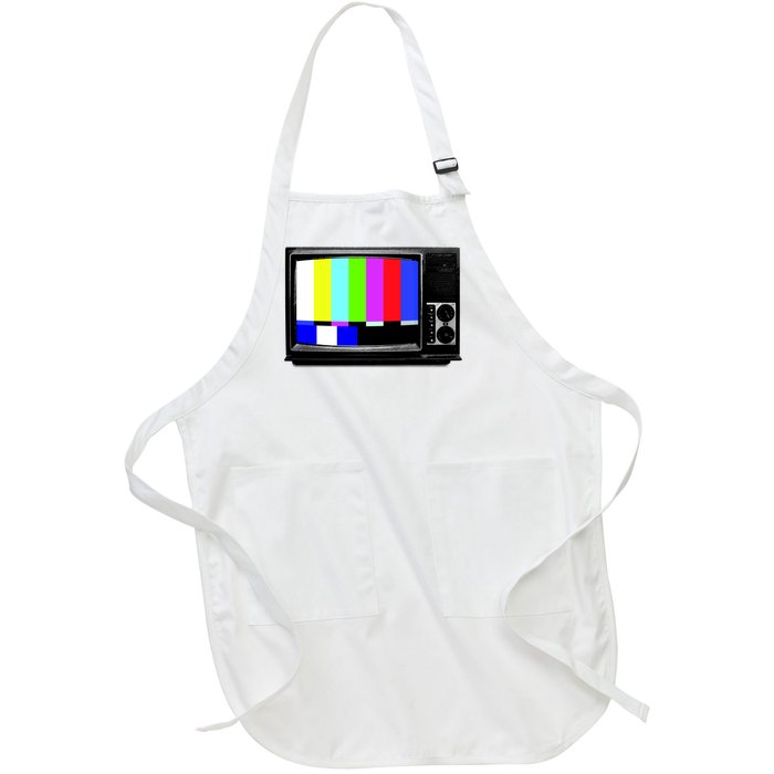 Retro TV Screen Colored Lines Full-Length Apron With Pockets