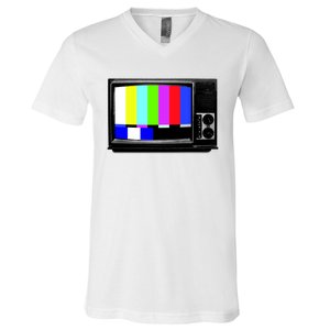 Retro TV Screen Colored Lines V-Neck T-Shirt