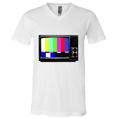 Retro TV Screen Colored Lines V-Neck T-Shirt