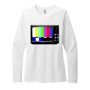 Retro TV Screen Colored Lines Womens CVC Long Sleeve Shirt