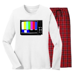 Retro TV Screen Colored Lines Women's Long Sleeve Flannel Pajama Set 