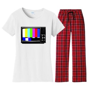 Retro TV Screen Colored Lines Women's Flannel Pajama Set