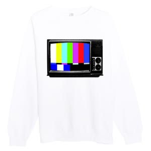 Retro TV Screen Colored Lines Premium Crewneck Sweatshirt