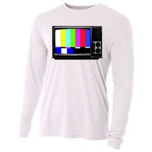 Retro TV Screen Colored Lines Cooling Performance Long Sleeve Crew