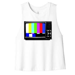 Retro TV Screen Colored Lines Women's Racerback Cropped Tank