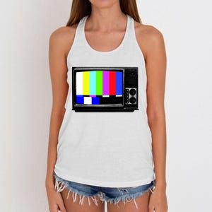 Retro TV Screen Colored Lines Women's Knotted Racerback Tank