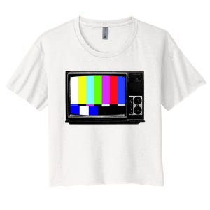 Retro TV Screen Colored Lines Women's Crop Top Tee