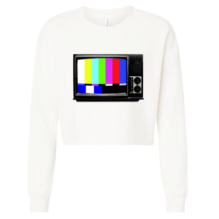 Retro TV Screen Colored Lines Cropped Pullover Crew
