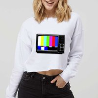 Retro TV Screen Colored Lines Cropped Pullover Crew
