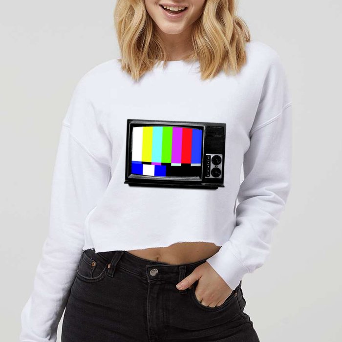Retro TV Screen Colored Lines Cropped Pullover Crew