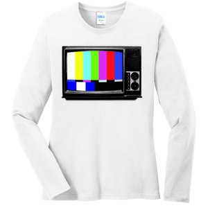 Retro TV Screen Colored Lines Ladies Long Sleeve Shirt