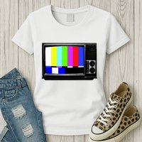 Retro TV Screen Colored Lines Womens T-Shirt