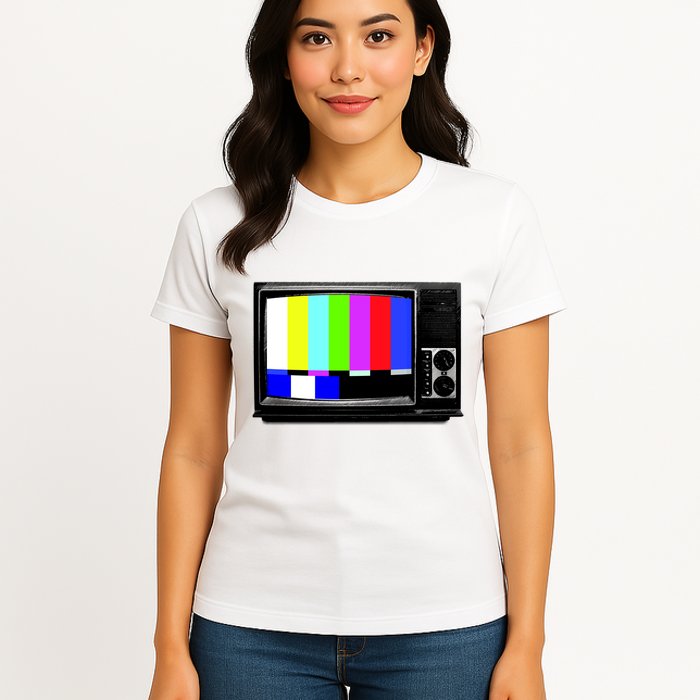 Retro TV Screen Colored Lines Womens T-Shirt