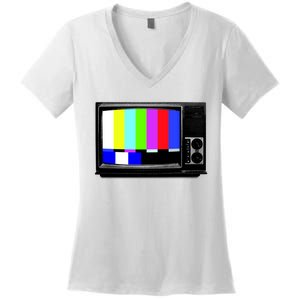 Retro TV Screen Colored Lines Women's V-Neck T-Shirt