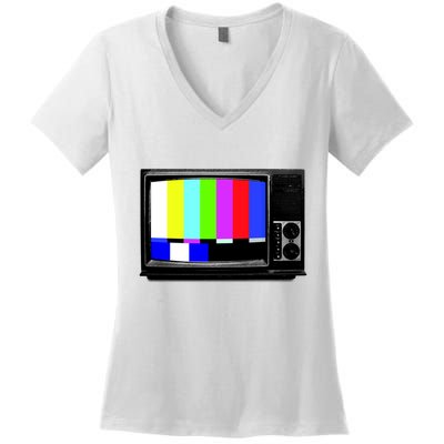 Retro TV Screen Colored Lines Women's V-Neck T-Shirt