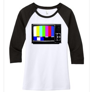 Retro TV Screen Colored Lines Women's Tri-Blend 3/4-Sleeve Raglan Shirt