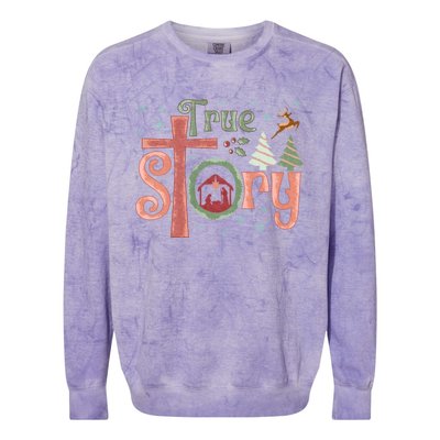 Retro True Story Jesus Christmas Nativity Scene Christian Colorblast Crewneck Sweatshirt