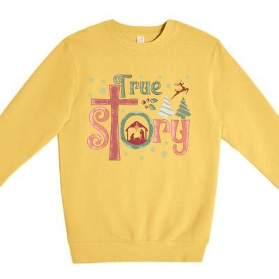 Retro True Story Jesus Christmas Nativity Scene Christian Premium Crewneck Sweatshirt