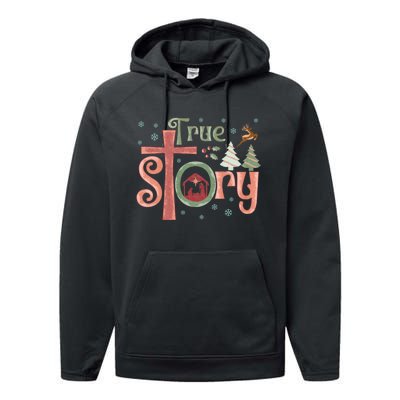 Retro True Story Jesus Christmas Nativity Scene Christian Performance Fleece Hoodie