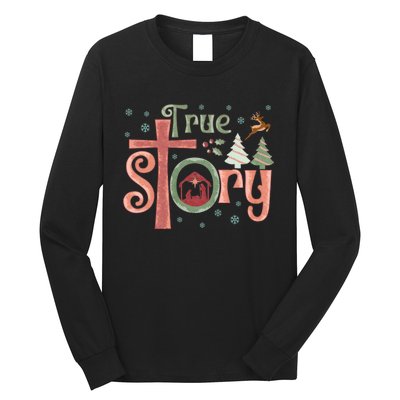 Retro True Story Jesus Christmas Nativity Scene Christian Long Sleeve Shirt