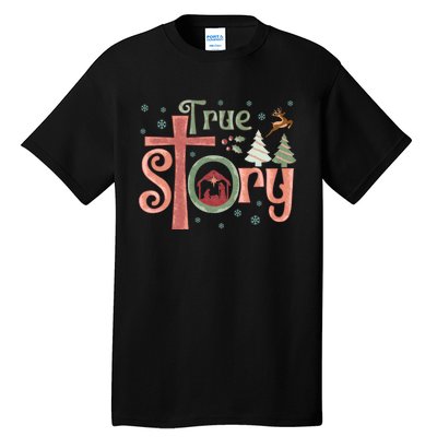 Retro True Story Jesus Christmas Nativity Scene Christian Tall T-Shirt