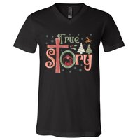 Retro True Story Jesus Christmas Nativity Scene Christian V-Neck T-Shirt