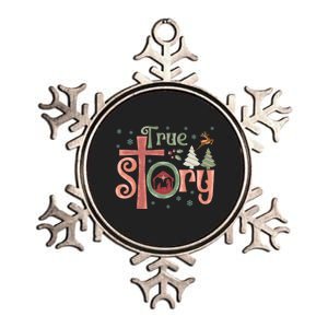 Retro True Story Jesus Christmas Nativity Scene Christian Metallic Star Ornament