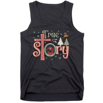 Retro True Story Jesus Christmas Nativity Scene Christian Tank Top