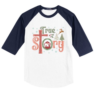 Retro True Story Jesus Christmas Nativity Scene Christian Baseball Sleeve Shirt