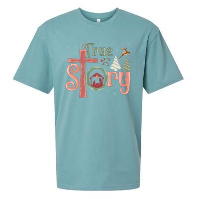 Retro True Story Jesus Christmas Nativity Scene Christian Sueded Cloud Jersey T-Shirt