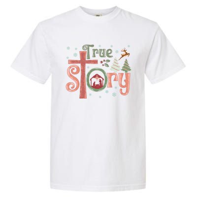 Retro True Story Jesus Christmas Nativity Scene Christian Garment-Dyed Heavyweight T-Shirt