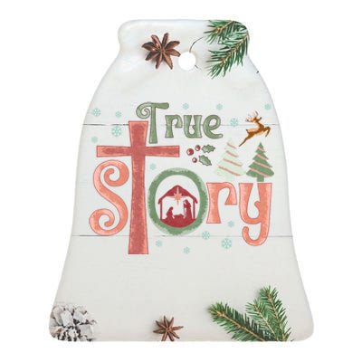 Retro True Story Jesus Christmas Nativity Scene Christian Ceramic Bell Ornament