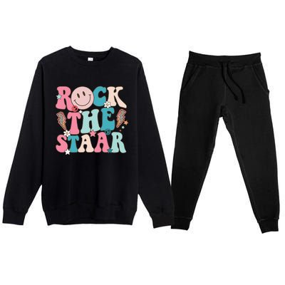 Rock The Staar Test Testing Day Retro Groovy Teacher Stars Premium Crewneck Sweatsuit Set