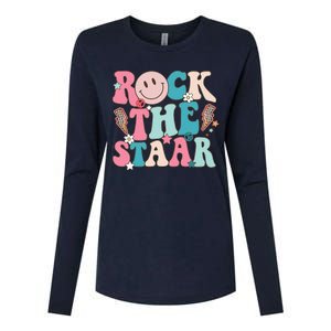 Rock The Staar Test Testing Day Retro Groovy Teacher Stars Womens Cotton Relaxed Long Sleeve T-Shirt