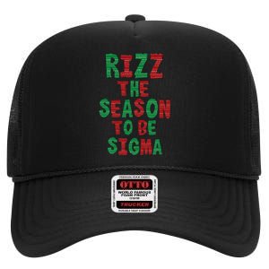 Rizz The Season Funny Gen Alpha Slang Christmas Teacher High Crown Mesh Back Trucker Hat